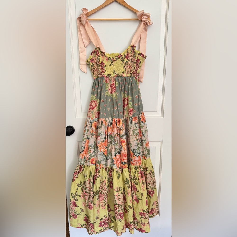 Free People Floral Tiered Maxi Dress in Sage, Yellow & Pink - Picture 3 of 9